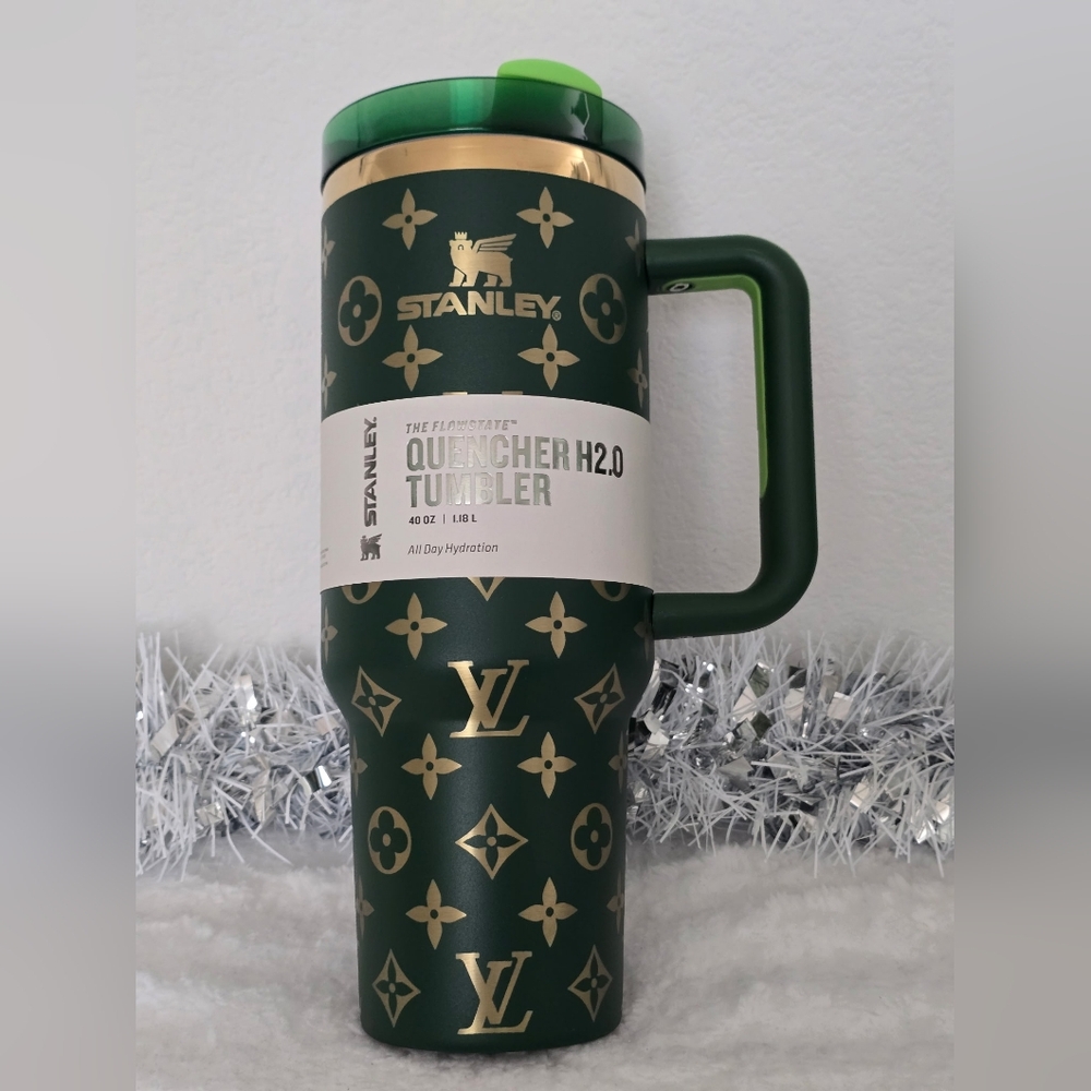 Stanley Dark Green and Gold LV Quencher H2.0 Tumbler 40 oz